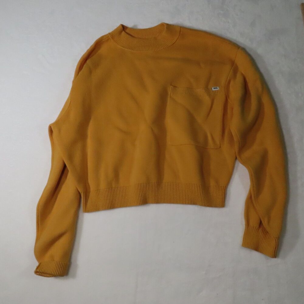 Vans Cropped Mock Neck Sweater Mustard Yellow Women's Large Chest Pocket Knit
